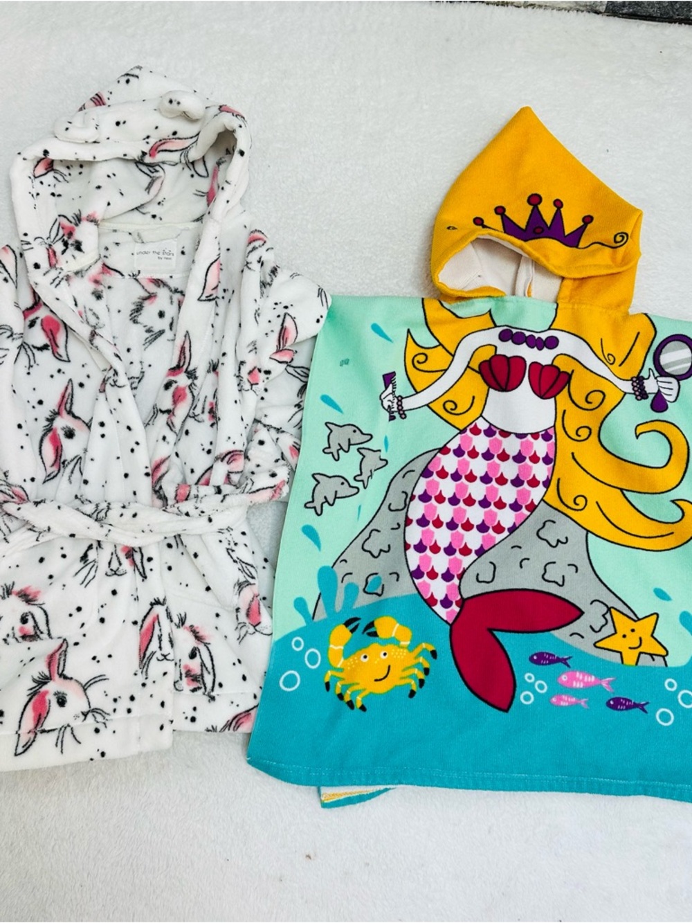 Girls Mermaid Hooded Towel Poncho & unicorn Plush Hooded Robe bundle 2